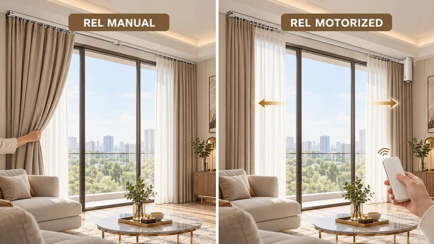 Perbandingan rel gorden manual dan rel motorized di interior modern